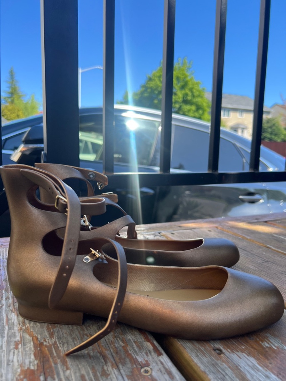 Vivienne Westwood Metallic Bronze Ankle-Strap Flats - Picture 4 of 10